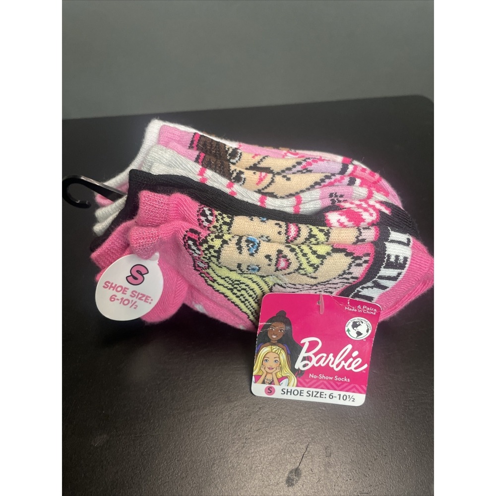 Official Barbie Merch Kids No Show Socks Size S 6-10 1/2 Glitter 6 Pairs Pink